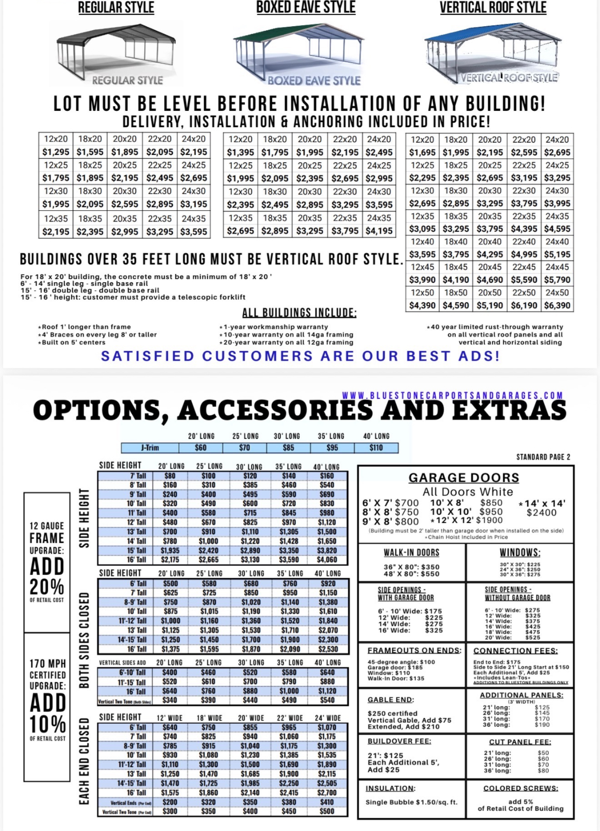 Standard Buildings — Price Sheet